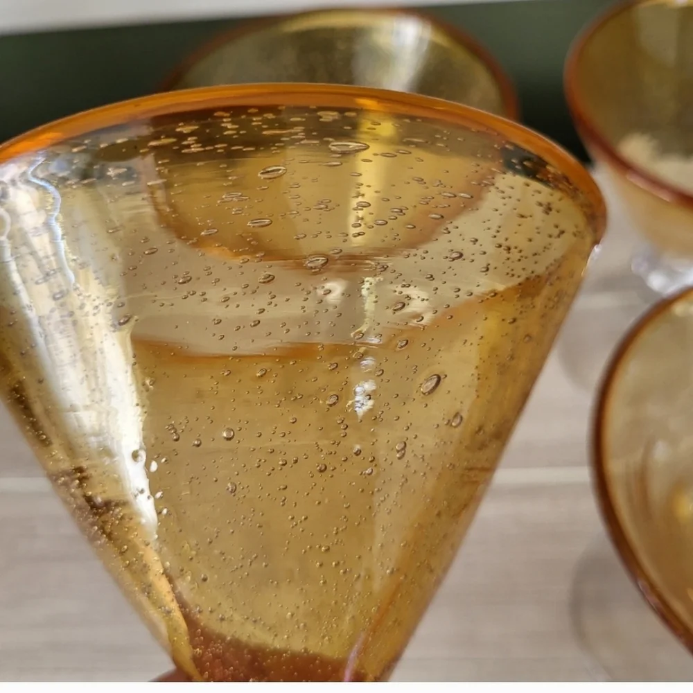 Pier 1 Amber Bubble Blown Martini Glasses Set‎ of 4